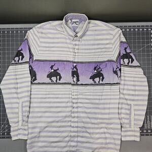 Vintage Roper Shirt Large Striped Western Cowboy Bronc Rider 90s USA Made Rodeo